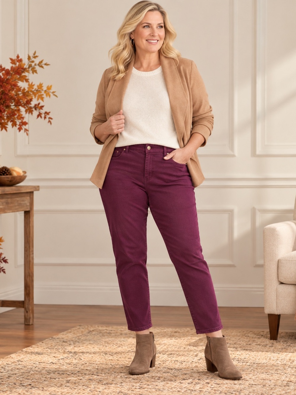 Chico’s So Slimming Girlfriend Ankle Jeans 2.5 Burgundy Berry